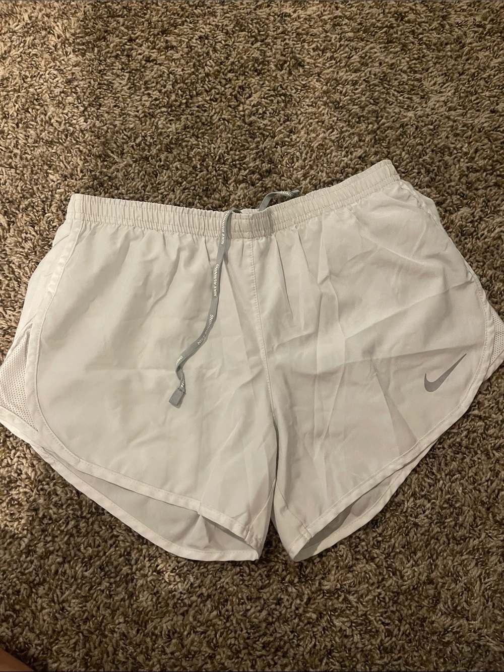 Nike Women's White Athletic Running Shorts with Grey Swoosh